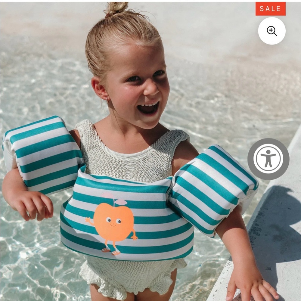 Sunny Life Striped Teal & White Kids Swim Floatie jacket